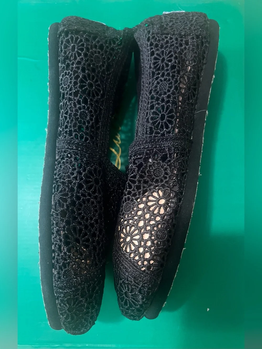 TOMS Women's Black Crochet Alpargata Slip-Ons flats Size 8